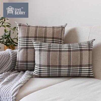 China Fast Shipping Dyeberry Amazon Popular Home Cotton Pillow Case Customized Brown Stripe Check Size Herringbone Pillow Case Without Core for sale