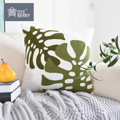 China New Dyeberry Amazon Green Home Leaf Embroidery Dyeberry Amazon Fast Shipping Cool Sofa Cushion Garden Plant Small Ins. Pillow Cover Wholesale for sale