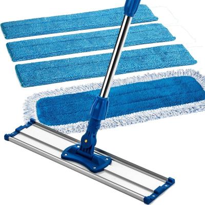 China Sustainable Household Commercial Home Stainless Steel Handle Professional Microfiber Broom With Wet Dust Pads for sale