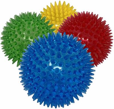 China TPR Stocked Chewers Aggressive BPA Free Green Yellow Blue Red Non-Toxic Cleans Teeth Spikey Dog Balls Pet Squeaker Toys for sale