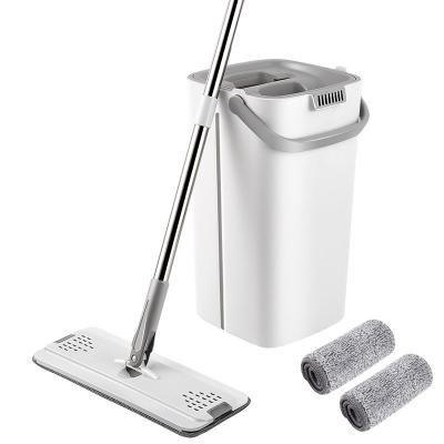 China Stored Household Equipments Hands Wring Free Floor Cleaning Telescopic Wet Dry Use Flat Mop Bucket for sale