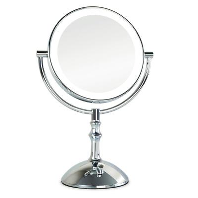 China Double Sided Desktop Metal Chrome Chrome Makeup Lighted Mirror for sale