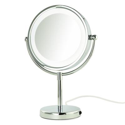 China Mirror With LED Light Hotel Style Desk Standing Double Sided Lighted Makeup Mirror With Great Price for sale