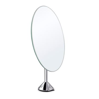 China Chrome Metal Height Adjustable Countertop Single Side Oval Pedestal Stand Cosmetic Mirror for sale