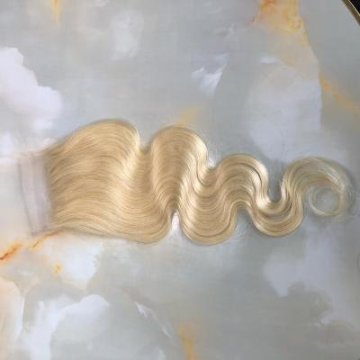 China Good Quality Full Virgin Human Hair Double Drawn Tip Malaysian Hair Bundles Fumi Hair Quality Curve Body Wave #613 Single Color Lace Closure for sale