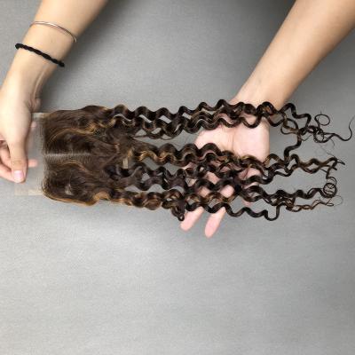 China Original Brazilian Raw Brazilian Virgin Human Hair Hot Selling Popular Piano Color 4x4 Amazing Curl Lace Closure Human Hair P4-30 for sale