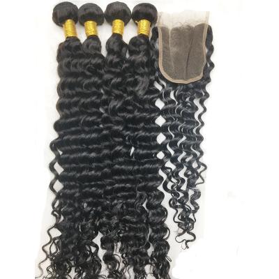 China Full Cuticle Preserved Full Cuticle Aligned Brazilian Deep Wave Hair Bundles With Matching Deep Wave Lace Closure Long Size Hair Available for sale