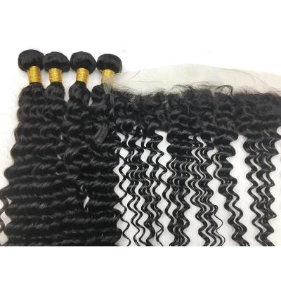 China Top Quality Raw Virgin Brazilian Hair Cuticle Preserved Full Deep Curl With Matching Deep Curl 13x4 Lace Up Size Long Frontal Hair Bundle Available for sale