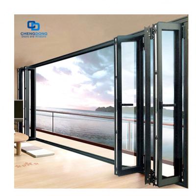 China Waterproof New USA Standard Bifold Windows And Doors Double Interior Modern Design Glass Aluminum Veranda Bifold Doors for sale