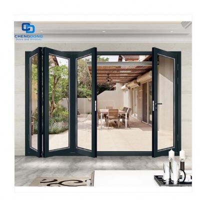 China European Standard Waterproof Interior Bifold Design Aluminum Glass Balcony Balcony Sliding Bifolding Door For Villa for sale