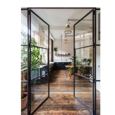 China Industrial Wholesale Premium Sightlines Classic Interior Narrow Steel Frame Thermally Finish Black Aluminum French Glass Patio Doors for sale