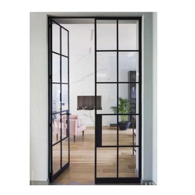 China Double Glazed Swing Casement USA Industrial Thermal Lites Side Tempered Glass Lites Iron Metal Thin Profile Double Single Glazed Swing Doors for sale