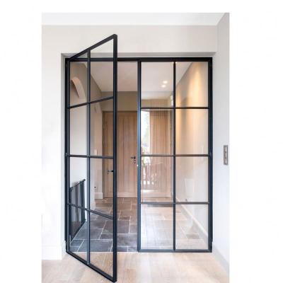 China Industrial Premium Modern Narrow Sheep Fence French Door Crittall Black Steel Iron Matte Frame With Clear Glass for sale