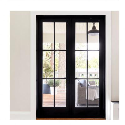 China Waterproof Modern Outswing Style Double Tempered Glass Exterior Black Patio Front Steel Door For Sale Security for sale