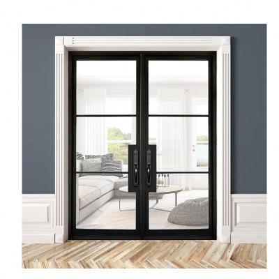 China US Classic Front Main Gate Modern Black Exterior Standard Exterior Metal Frame French Steel Double Glass Door for sale