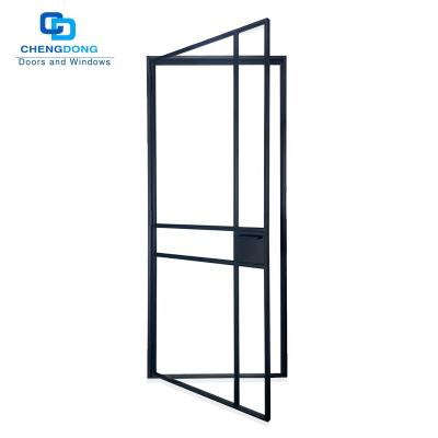 China Modern Minimalist Residential Interior Glass Panels Black Framed Steel Swing Door Dividers Single French Iron Casement for sale