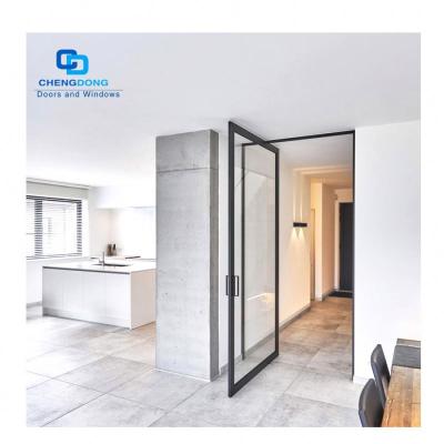 China Heavy Duty Design Modern Commercial Exterior Used Black Steel Or Aluminum Frame Pivot Anodized Glass Entry Doors for sale