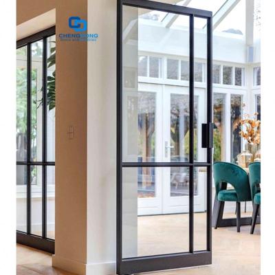 China Supplier Modern Chinese Industrial Contemporary Interior Exterior Black Grill Windows Supplier Steel Pivot Door for sale