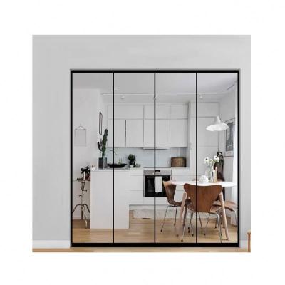 China Customized Modern Soft Closing Black Narrow Frame Timed Tempered Glass Metal Sliding Door for sale