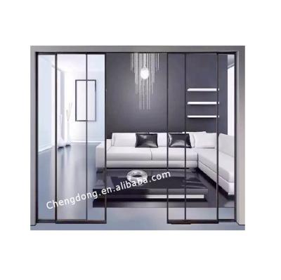 China Latest Design Modern Black Frame Soft Closing Timed Glass Sliding Door for sale