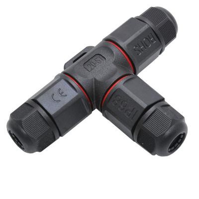 China M20 Automotive IP68 Three Way Waterproof 3 Way T Type Electrical Connector For Outdoor LED Lights With 2 Core for sale