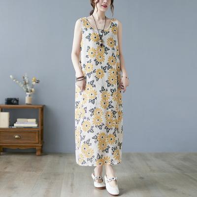 China Anti-Static Fashion Casual Linen Floral Custom Maxi Dress For Daily for sale