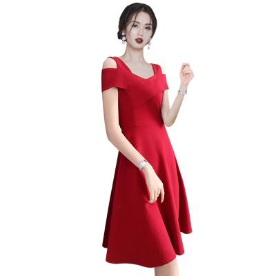 China Anti-Static Above Knee Length Square Neck Cotton Red A-Line Square Dress for sale