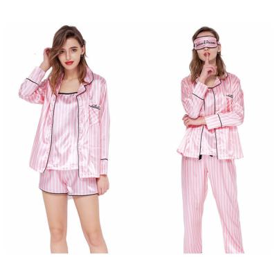 China 2022 QUICK DRY Silk Satin Embroider Pajamas For Womens Long Sleeve Loungewear Pajamas 7pcs Sexy Sleepwear Women Sets for sale