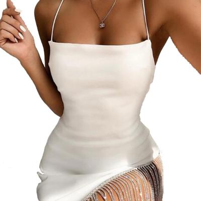 China Anti-Static Diamond Studded Tassel Stitched Summer Sexy Sleeveless Tight Dress Women's Suspender Patchwork Elegant Party Skirt for sale