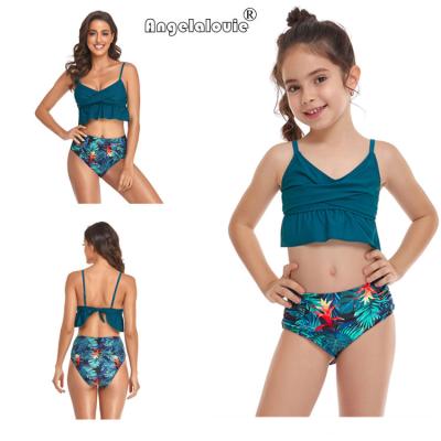 China 2022 New Arrival 2 Piece Mom Girl Gril Antibacterial Nylon Swimwear Printed Ruffles High Waisted Parent-child Swimsuit for sale