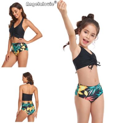 China 2022 New Arrival 2 Piece Mom Girl Gril Antibacterial Nylon Swimwear Printed Ruffles High Waisted Parent-child Swimsuit for sale