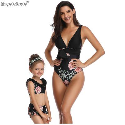 China Floral Design QUICK DRY Customized Printed Family Girls Matching Swimwear Parent-child Swimsuit Beach Bikini Mother and Daughter for sale