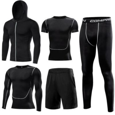 China Breathable 5-Piece Set Men Workout Equipment Fitness Apparel Hoodie Outdoor Running Compression Pants Shorts Long Sleeve Jacket Top Clothes for sale