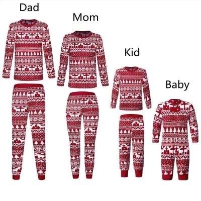 China 2021 Family Matching Christmas Pajamas Cartoon Elk Tree Snowflake Printed Child Adult Family Christmas Pj Clothes 2pcs Sleepwear Set for sale