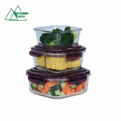 China Microwavable Meal Prep Containers Glass 2&3 Compartments Food Storage Containers With Airtight Lock Lids for sale