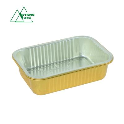 China Modern High Temperature Normal Thickened Rectangular Airline Food Tray Gold Canister 1000ml Disposable Aluminum Foil Containers With Lid for sale