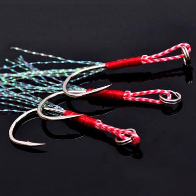 China New Design Feather Single Jig Hook Barbed Carbon Steel High Carbon Steel Helper Hook Basting Hook Slow Basting for sale