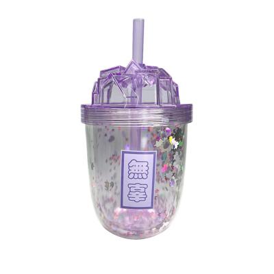 China Novelty Design Stocked Milktea Tumbler With Straw For Kid Cute Portable Star Juice Straw Double Space Cup for sale