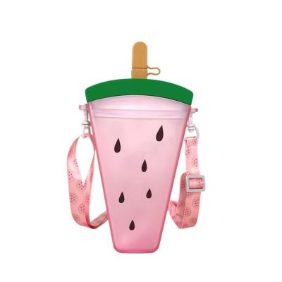 China RTS Sustainable Outdoor Rise Watermelon Stock Plastic Drink Bottles For Kids With Straw for sale