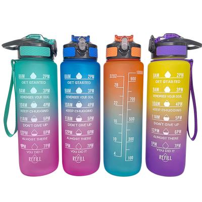 China 1l Portable Gradient Stocked Frosted Sports Water Bottle Shaker Cycling Custom Logo Water Bottle With Handle for sale