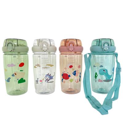 China Cute 650ml Cartoon Dinosaur Double Sided Drinks Ways Water Bottles For Kids With Straw Strap for sale