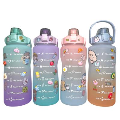 China Stocked Hot Amazon Sellers Gradient Color Large Capacity 2 Liter Water Bottle Plastic Gym Cute Sticker for sale