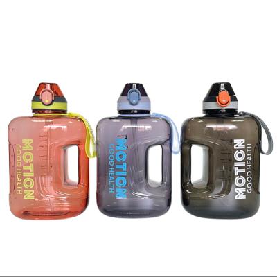 China Hot Selling Stocked 2.7 Liter Large Capacity Plastic Water Bottle Plastic Motivational Fitness Drinking Jug With Straw Handle Gym for sale