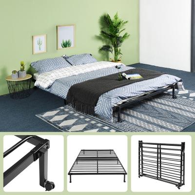 China Dropship Foldable Loft Beds Frame With Wheels OK US/CA Metal Foldable Double Bedroom Furniture Modern Home LIA Double BK 1 Pc/ctn 2 pcs for sale