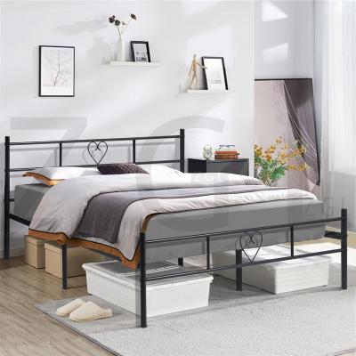 China Other morden style OEM metal double bed 190x140cm black strong mattress size heart design knock down support EU USA dropship for sale