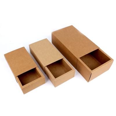 China Recycled Materials Recycled Plain Color Socks Kraft Paper Drawer Foldable Brown Gift Box for sale