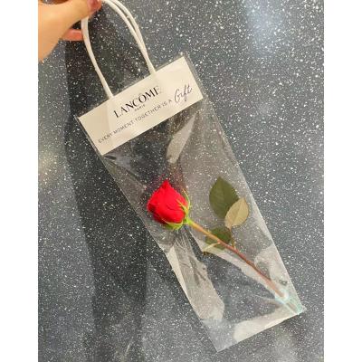 China Recycled Materials Wholesale Custom Brand For Gift Mounted Transparent Waterproof Plastic Flower Bag Carry Bag for sale