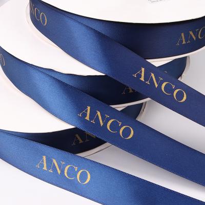 China New Next Custom Logo With Printed Satin Ribbon Gold Foil Satin Ribbon From Recyled Factory for sale