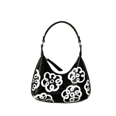 China Other Designer New Fashionable Flower Graffiti Crocodile Pattern Handbag One-Shoulder Women Handbag for sale