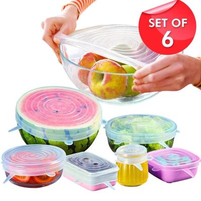 China Universal 6PCS Silicone Lids Microwavable Stretch Lids Silicone Bowl Pot Lid Silicone Cover Pan Cooking Food Fresh Cover Microwave Cover for sale